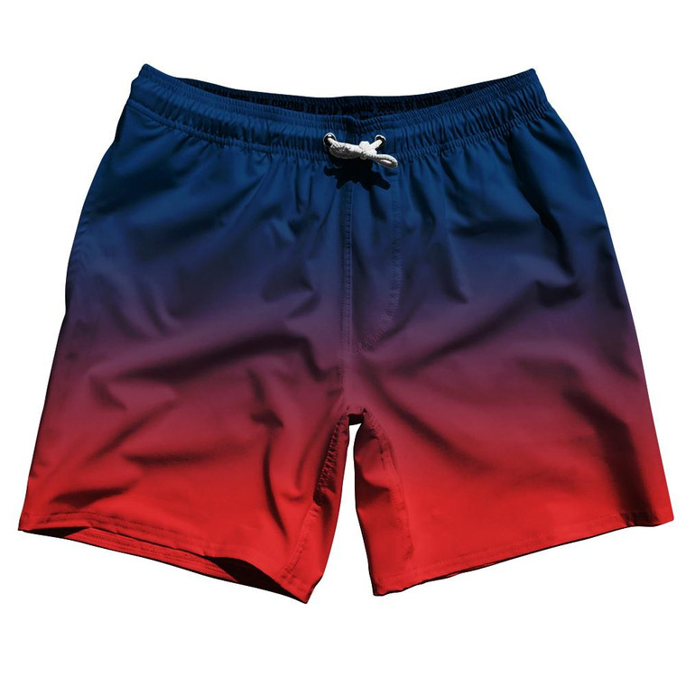 Navy to Red Ombres Blend 7" Swim Shorts Made in USA - Navy Red
