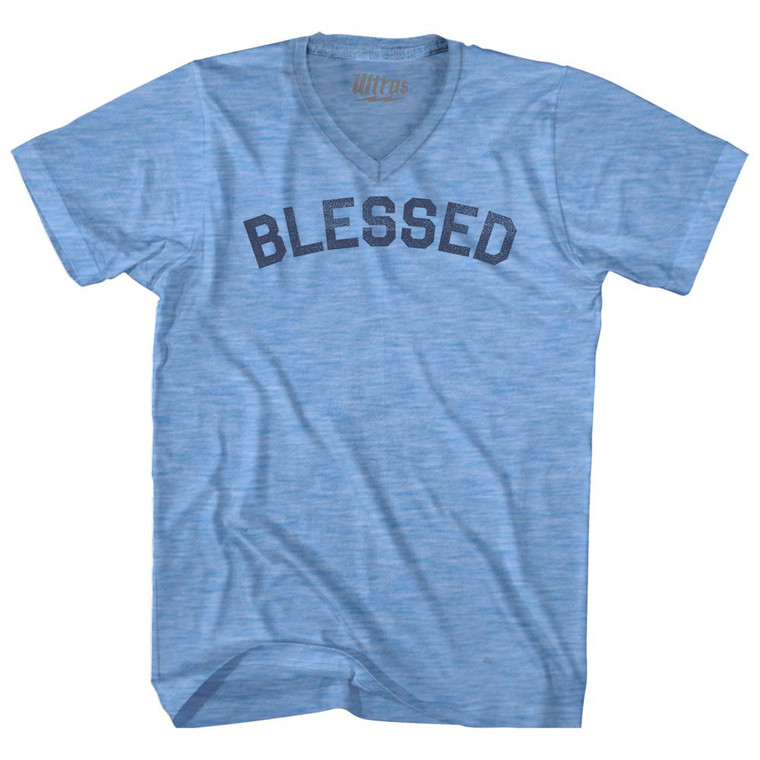 Blessed Adult Tri-Blend V-neck T-shirt - Athletic Blue