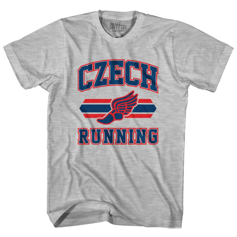 Czech Republic 90's Running Team Cotton Adult T-Shirt - Grey Heather