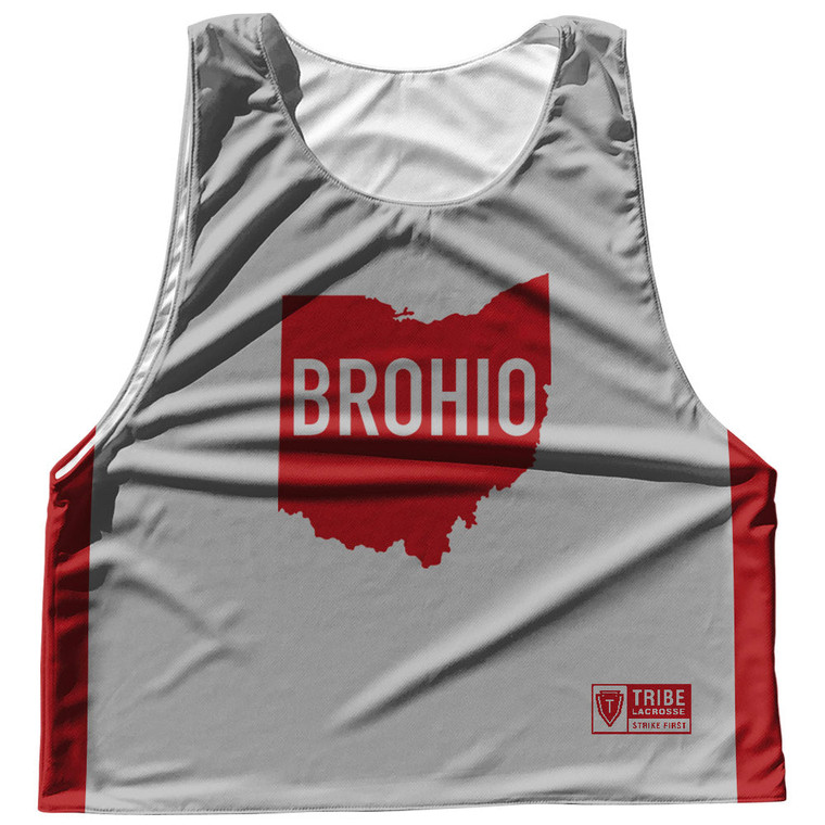 Brohio Reversible Lacrosse Pinnie Made In USA - Red Dark And Silver