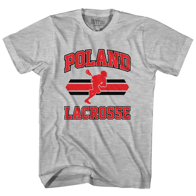 Poland 90's Lacrosse Team Cotton Adult T-Shirt - Grey Heather