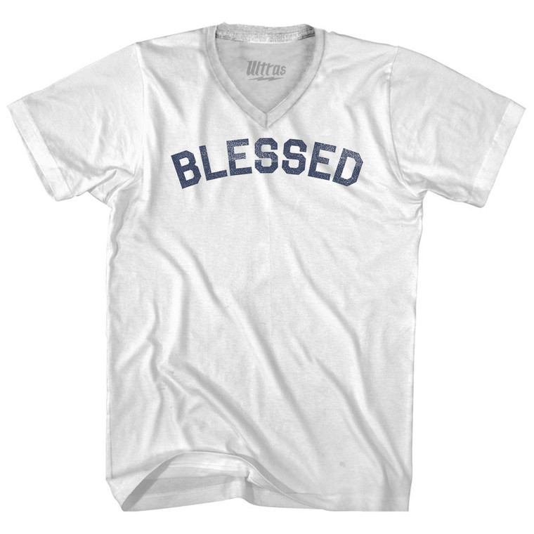 Blessed Adult Tri-Blend V-neck T-shirt - White