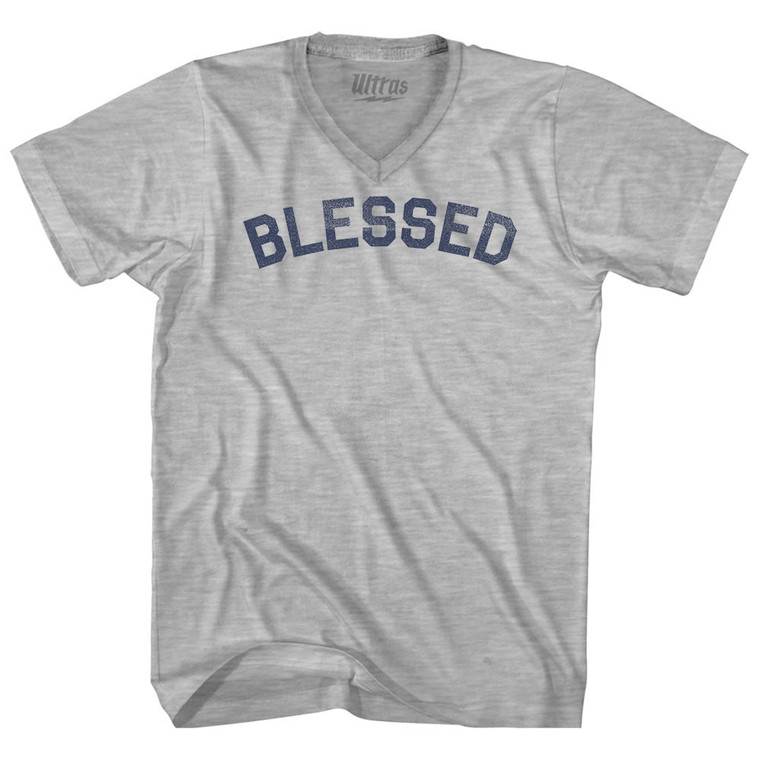 Blessed Adult Cotton V-neck T-shirt - Grey Heather