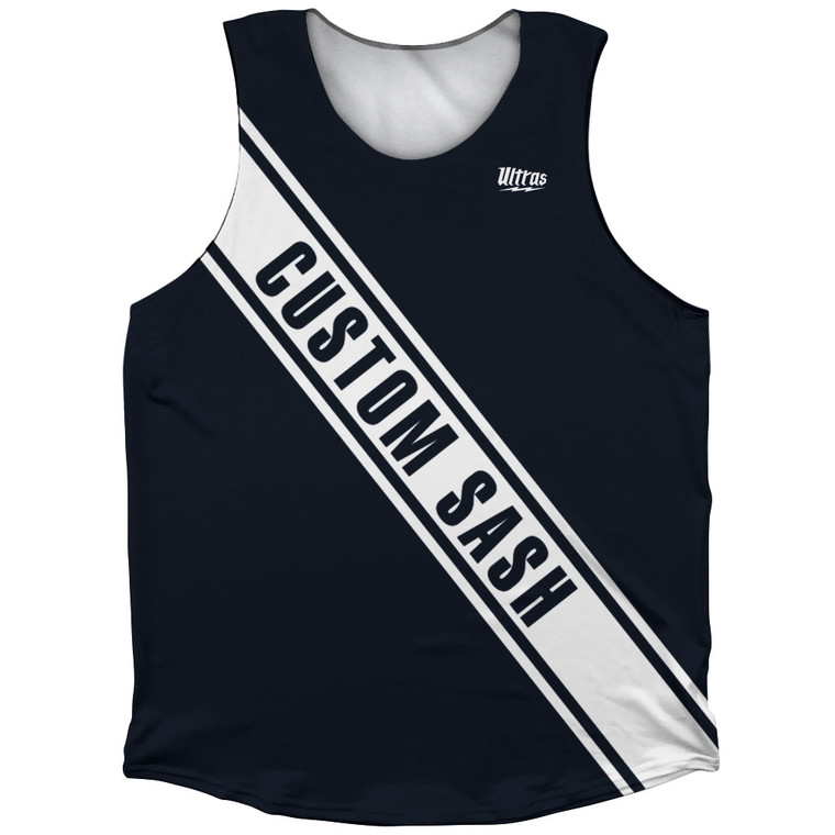 Custom Sash Athletic Tank Top - Blue Navy Almost Black And White