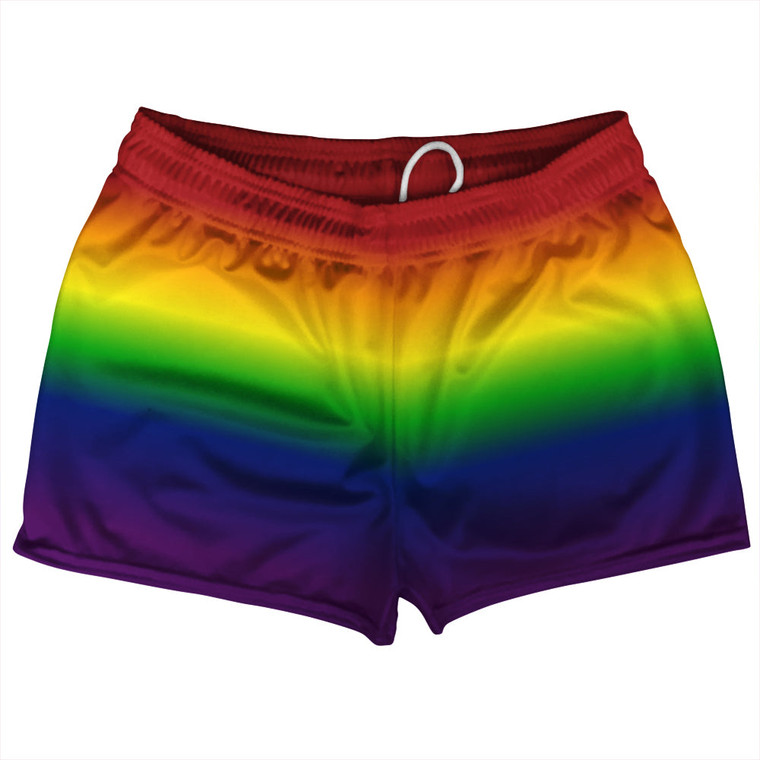 Rainbow Ombre Shorty Short Gym Shorts 2.5" Inseam Made In USA - Rainbow