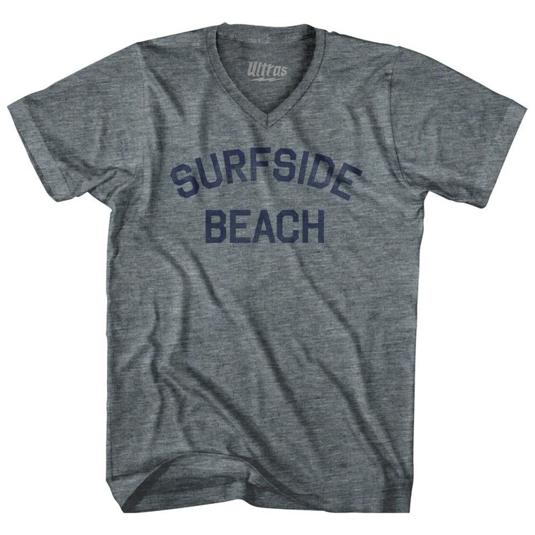 Texas Surfside Beach Adult Tri-Blend V-neck Womens Junior Cut Vintage T-shirt - Athletic Grey