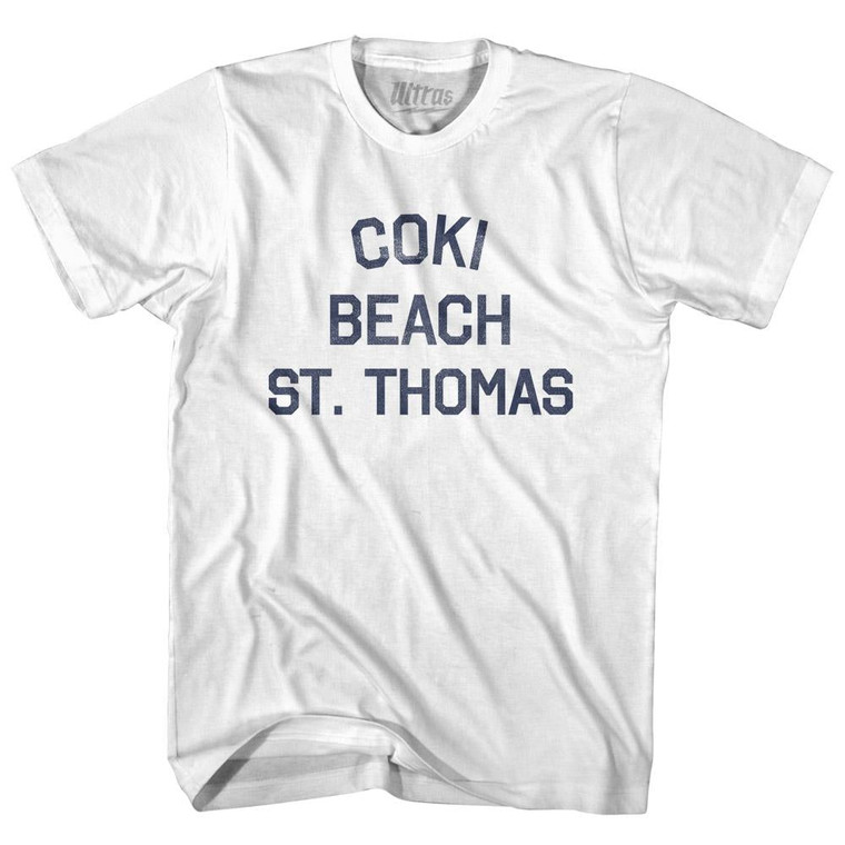 U.S. Virgin Islands Coki Beach, St. Thomas Womens Cotton Junior Cut Vintage T-shirt - White