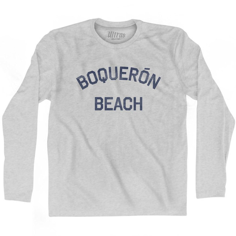 Puerto Rico Boqueron Beach Adult Cotton Long Sleeve Vintage T-Shirt - Grey Heather