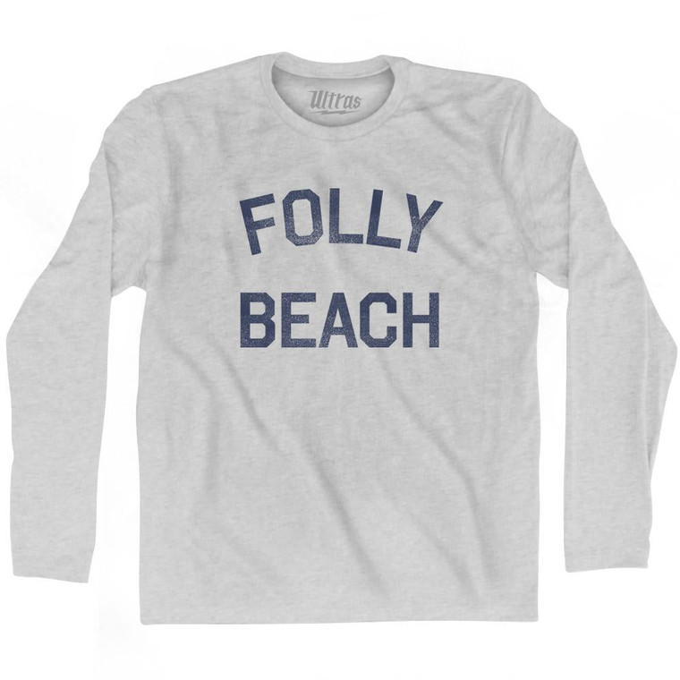 South Carolina Folly Beach Adult Cotton Long Sleeve Vintage T-Shirt - Grey Heather