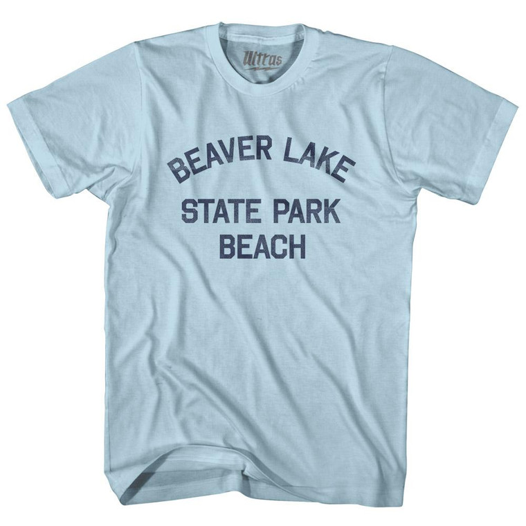North Dakota Beaver Lake State Park beach Adult Cotton Vintage T-Shirt - Light Blue