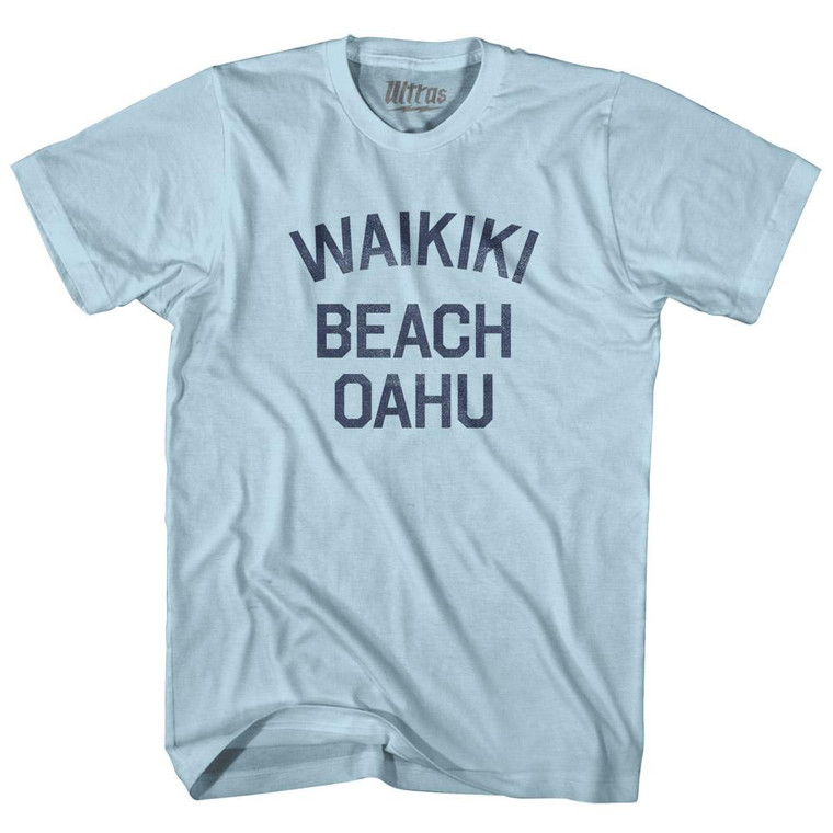 Hawaii Waikiki Beach Oahu Adult Cotton Vintage T-Shirt - Light Blue