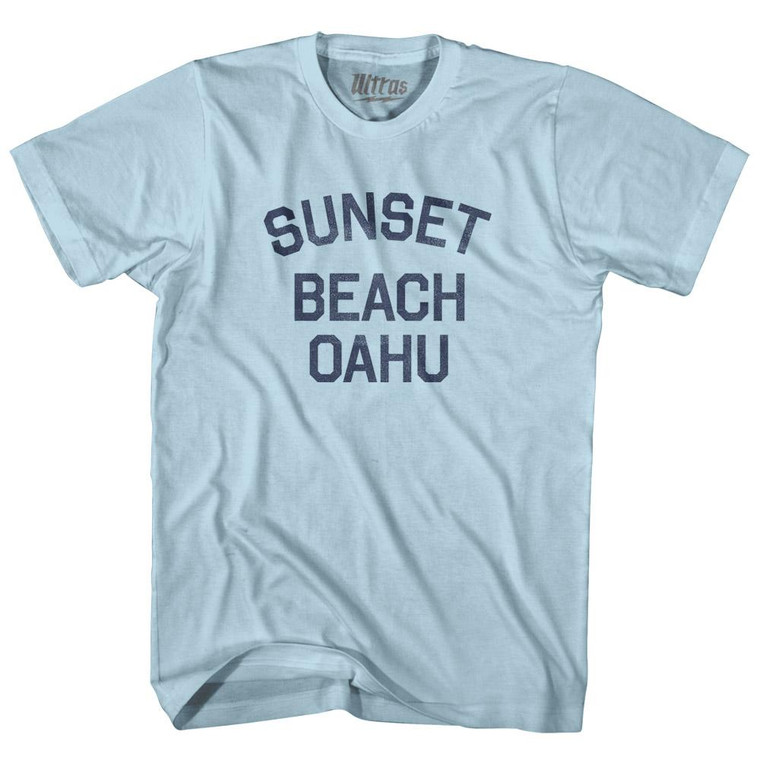 Hawaii Sunset Beach Oahu Adult Cotton Vintage T-Shirt - Light Blue