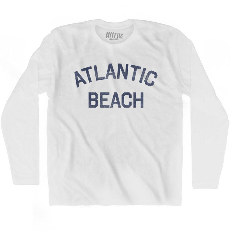 New York Atlantic Beach Adult Cotton Long Sleeve Vintage T-shirt - White
