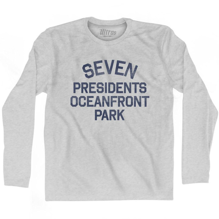 New Jersey Seven Presidents Oceanfront Park Adult Cotton Long Sleeve Vintage T-Shirt - Grey Heather