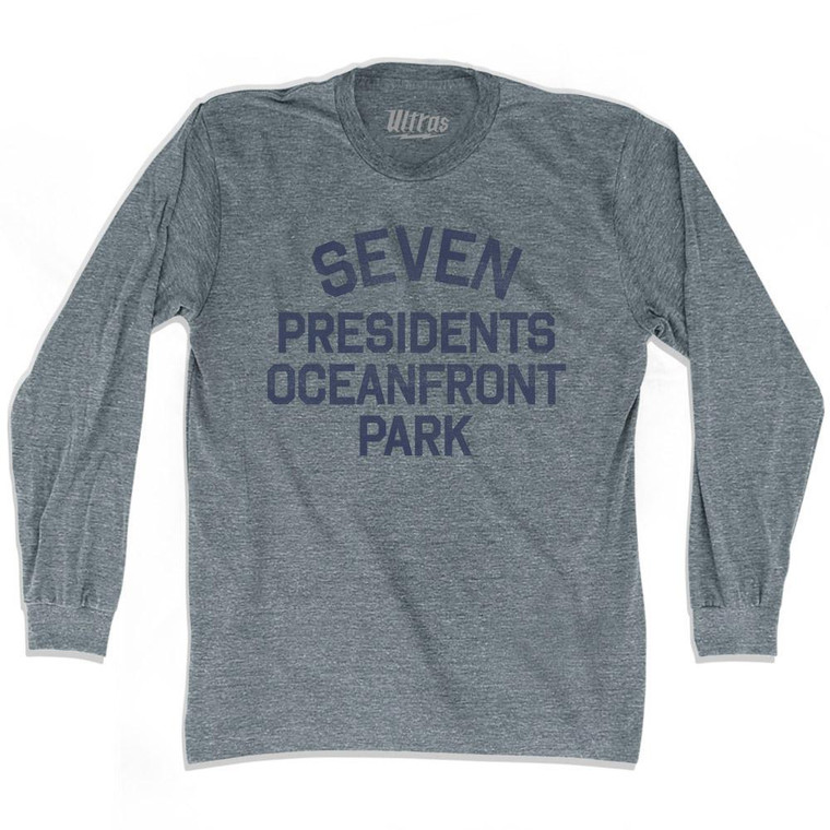 New Jersey Seven Presidents Oceanfront Park Adult Tri-Blend Long Sleeve Vintage T-shirt - Athletic Grey