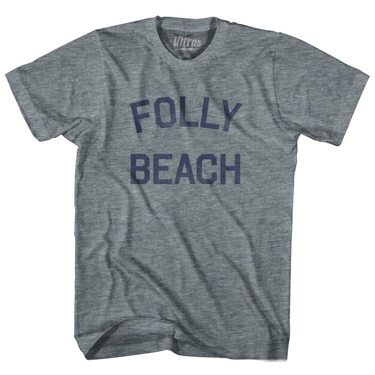 South Carolina Folly Beach Adult Tri-Blend Vintage T-shirt - Athletic Grey