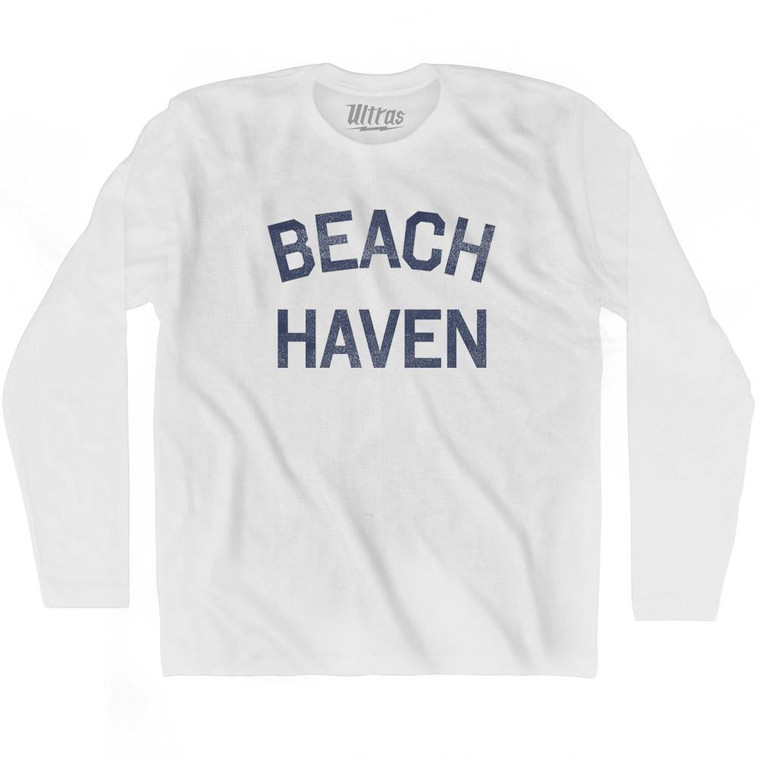 New Jersey Beach Haven Adult Cotton Long Sleeve Vintage T-shirt - White