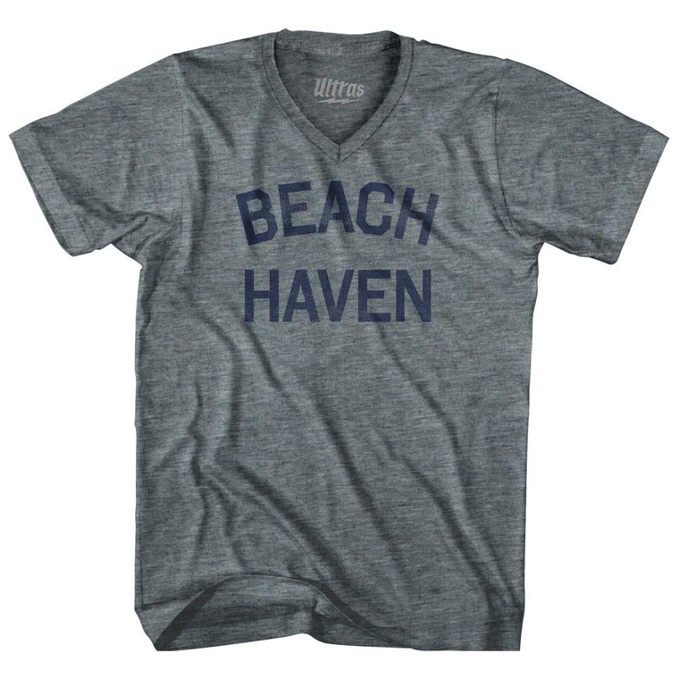 New Jersey Beach Haven Adult Tri-Blend V-neck Womens Junior Cut Vintage T-shirt - Athletic Grey