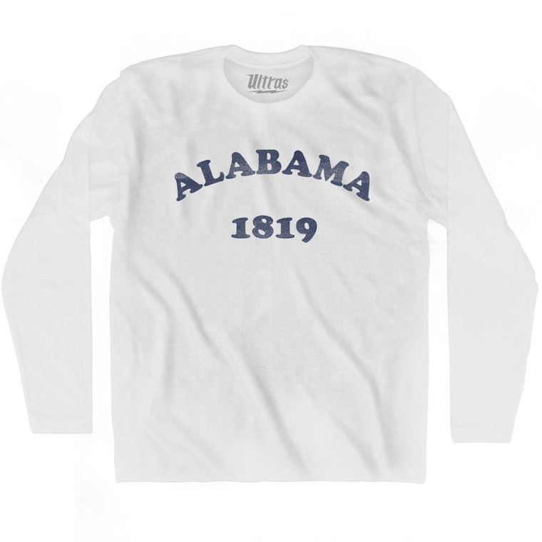 Alabama State 1819 Adult Cotton Long Sleeve Text T-shirt - White