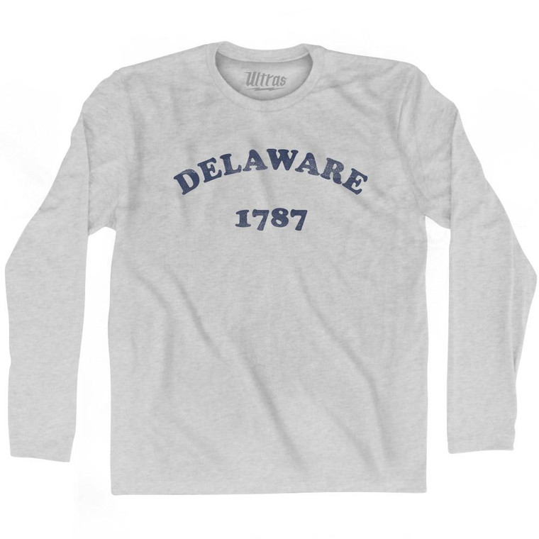 Delaware State 1787 Adult Cotton Long Sleeve Vintage T-Shirt - Grey Heather