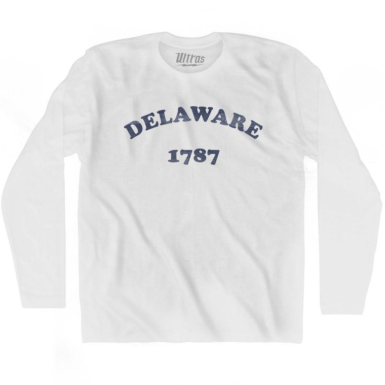 Delaware State 1787 Adult Cotton Long Sleeve Vintage T-shirt - White