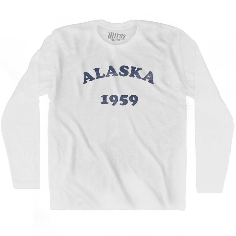Alaska State 1959 Adult Cotton Long Sleeve Text T-shirt - White