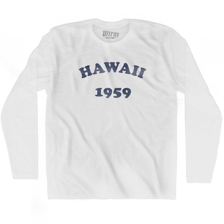 Hawaii State 1959 Adult Cotton Long Sleeve Vintage T-shirt - White