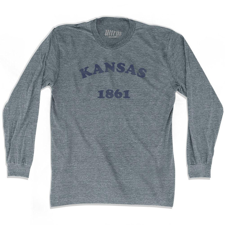 Kansas State 1861 Adult Tri-Blend Long Sleeve Vintage T-shirt - Athletic Grey