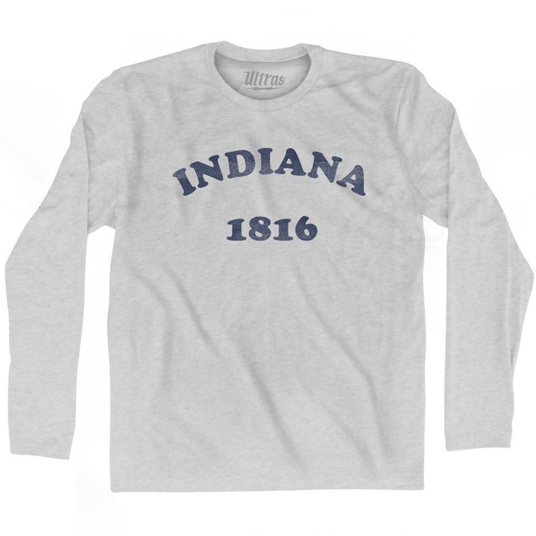 Indiana State 1816 Adult Cotton Long Sleeve Vintage T-Shirt - Grey Heather