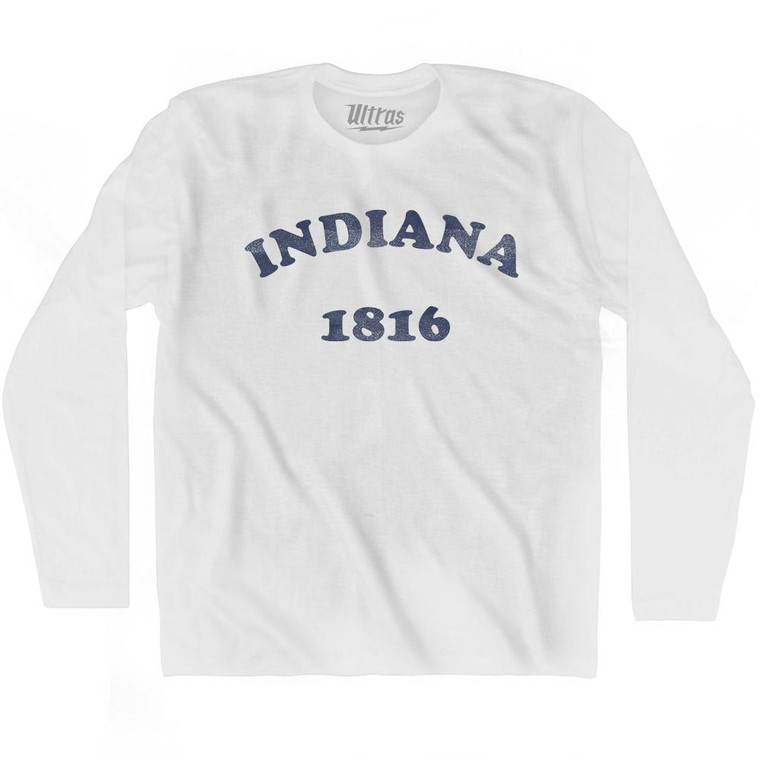 Indiana State 1816 Adult Cotton Long Sleeve Vintage T-shirt - White