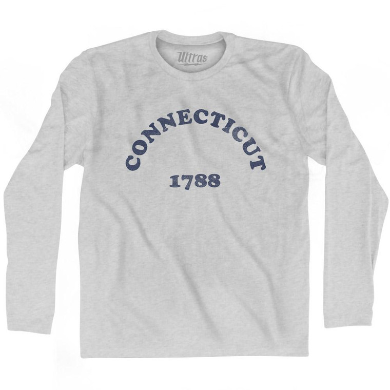 Connecticut State 1788 Adult Cotton Long Sleeve Vintage T-Shirt - Grey Heather