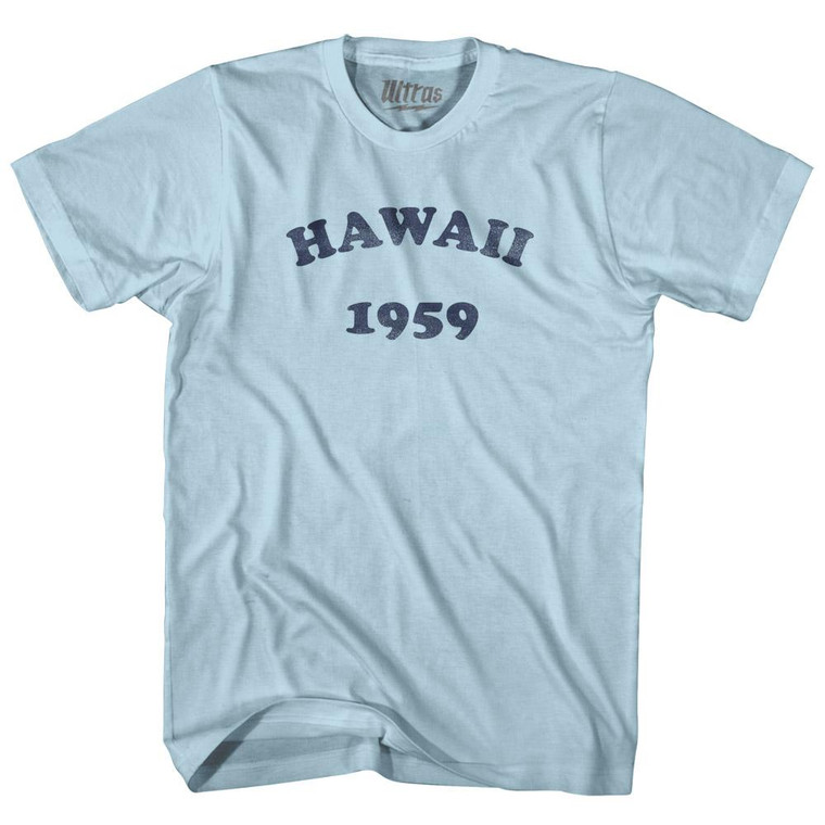 Hawaii State 1959 Adult Cotton Vintage T-Shirt - Light Blue