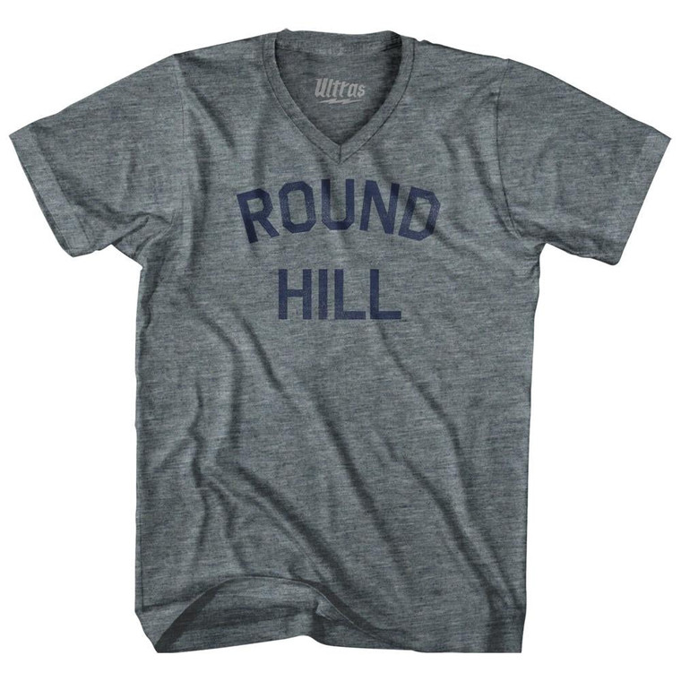 Massachusetts Round Hill Adult Tri-Blend V-neck Womens Junior Cut Vintage T-shirt - Athletic Grey