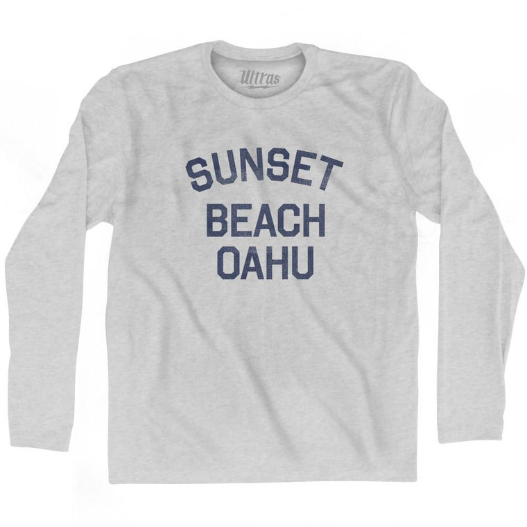 Hawaii Sunset Beach Oahu Adult Cotton Long Sleeve Vintage T-Shirt - Grey Heather