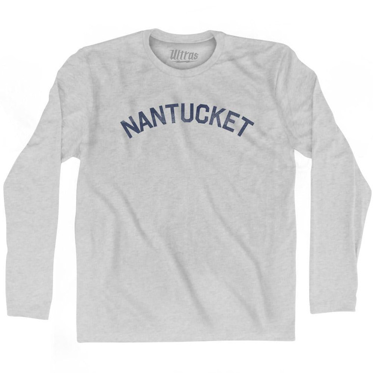 Massachusetts Nantucket Adult Cotton Long Sleeve Vintage T-Shirt - Grey Heather