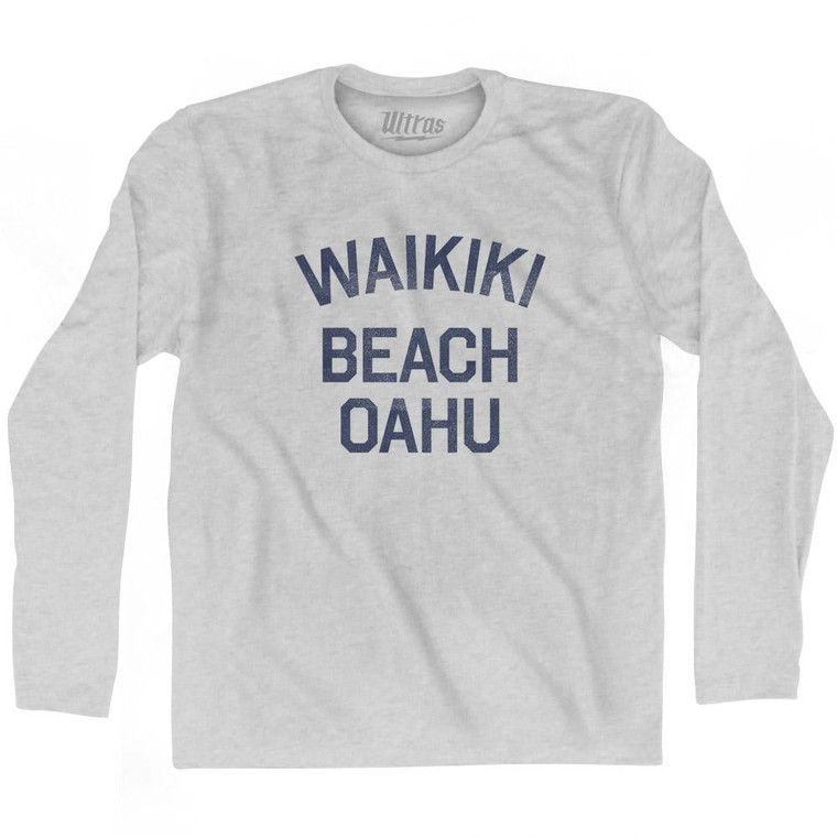 Hawaii Waikiki Beach Oahu Adult Cotton Long Sleeve Vintage T-Shirt - Grey Heather