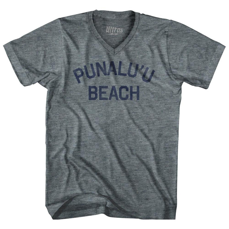 Hawaii Punalu'u Beach Adult Tri-Blend V-neck Womens Junior Cut Vintage T-shirt - Athletic Grey