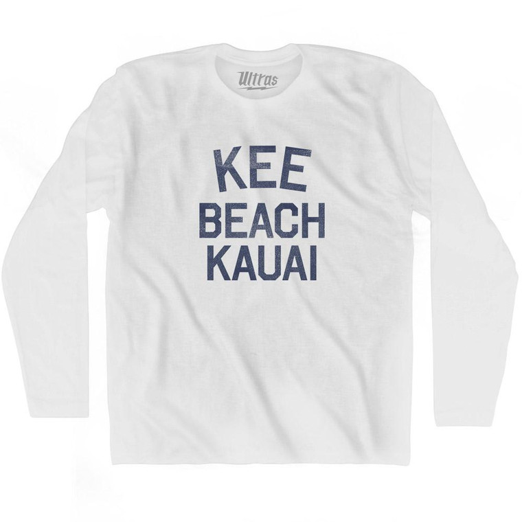 Hawaii Kee Beach Kauai Adult Cotton Long Sleeve Vintage T-shirt - White