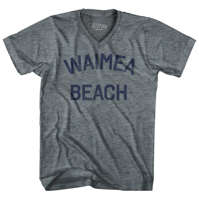 Hawaii Waimea Beach Adult Tri-Blend V-neck Womens Junior Cut Vintage T-shirt - Athletic Grey