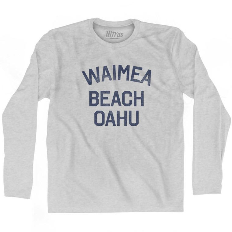 Hawaii Waimea Beach Oahu Adult Cotton Long Sleeve Vintage T-Shirt - Grey Heather