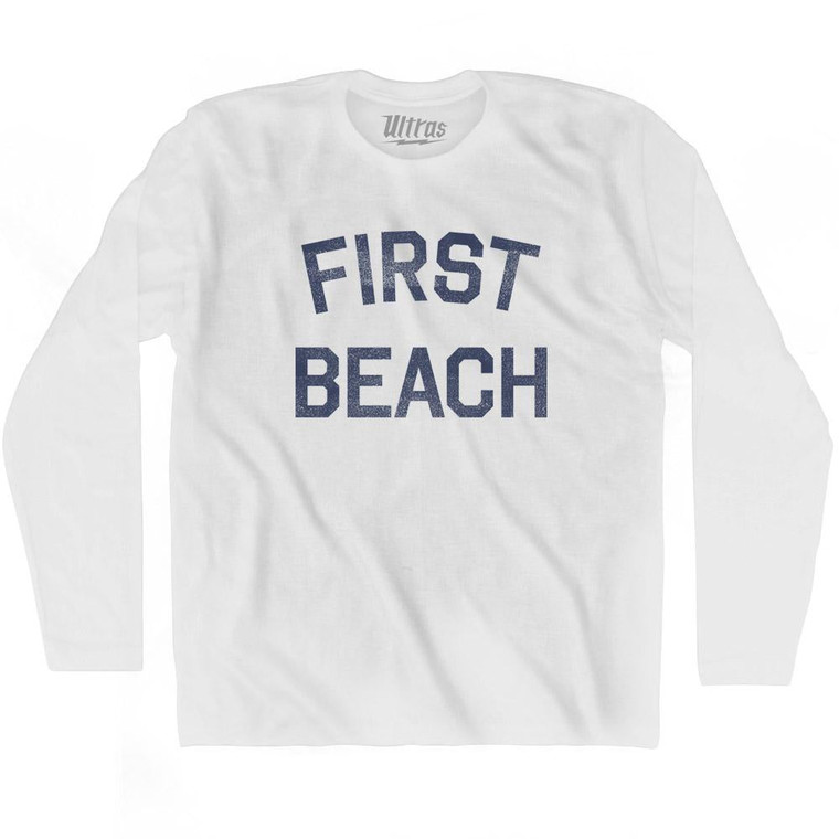 Guam First Beach Adult Cotton Long Sleeve Vintage T-shirt - White