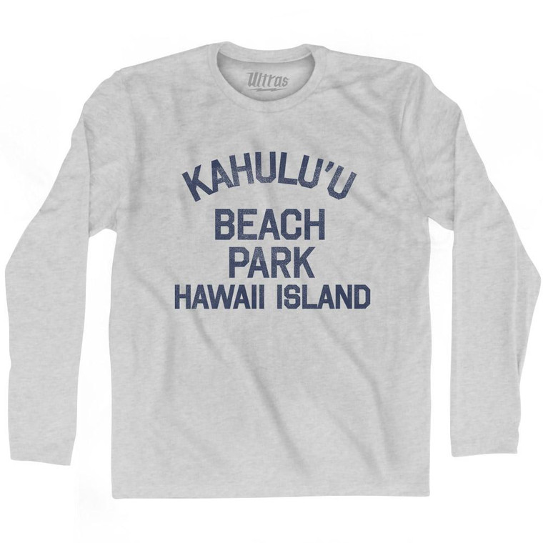 Hawaii Kahulu'u Beach Park Hawaii Island Adult Cotton Long Sleeve Vintage T-Shirt - Grey Heather