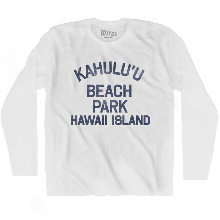Hawaii Kahulu'u Beach Park Hawaii Island Adult Cotton Long Sleeve Vintage T-shirt - White