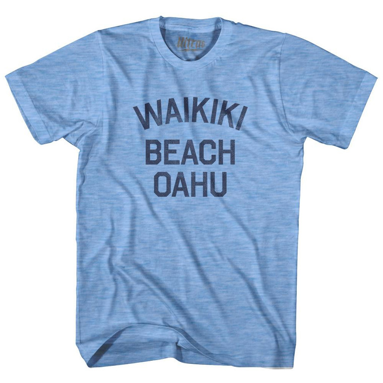 Hawaii Waikiki Beach Oahu Adult Tri-Blend Vintage T-Shirt - Athletic Blue