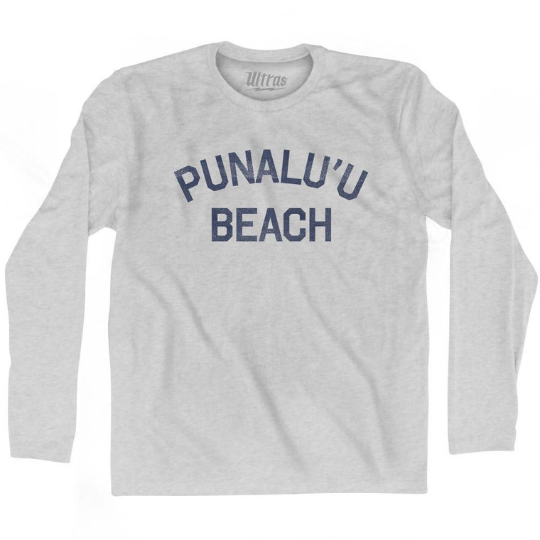 Hawaii Punalu'u Beach Adult Cotton Long Sleeve Vintage T-Shirt - Grey Heather