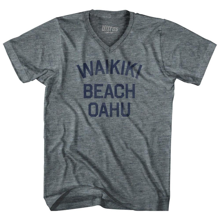 Hawaii Waikiki Beach Oahu Adult Tri-Blend V-neck Womens Junior Cut Vintage T-shirt - Athletic Grey