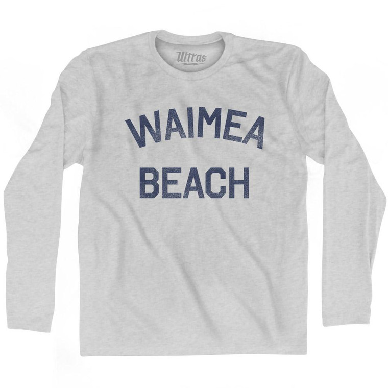 Hawaii Waimea Beach Adult Cotton Long Sleeve Vintage T-Shirt - Grey Heather