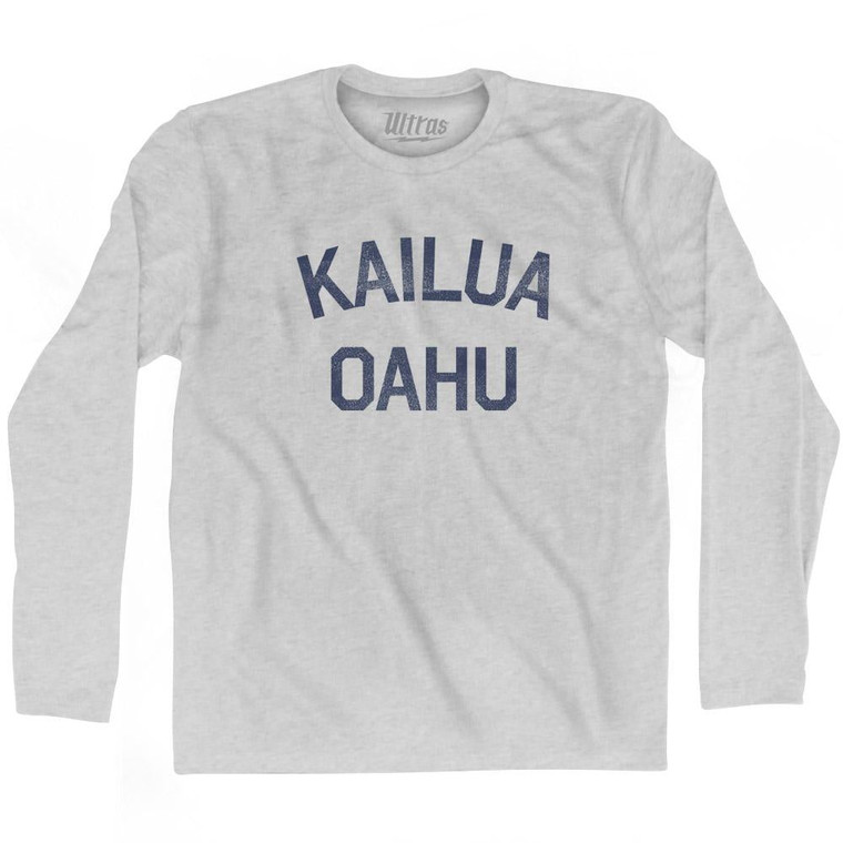Hawaii Kailua Oahu Adult Cotton Long Sleeve Vintage T-Shirt - Grey Heather