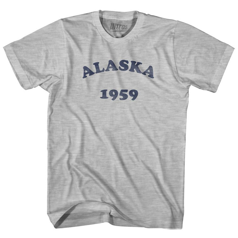 Alaska State 1959 Adult Cotton Text T-Shirt - Grey Heather