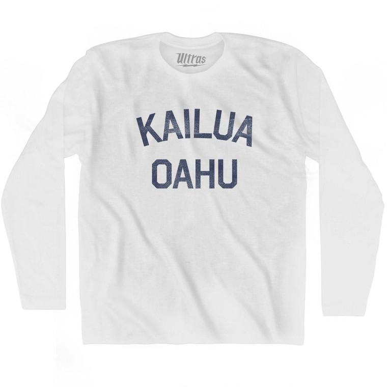 Hawaii Kailua Oahu Adult Cotton Long Sleeve Vintage T-shirt - White